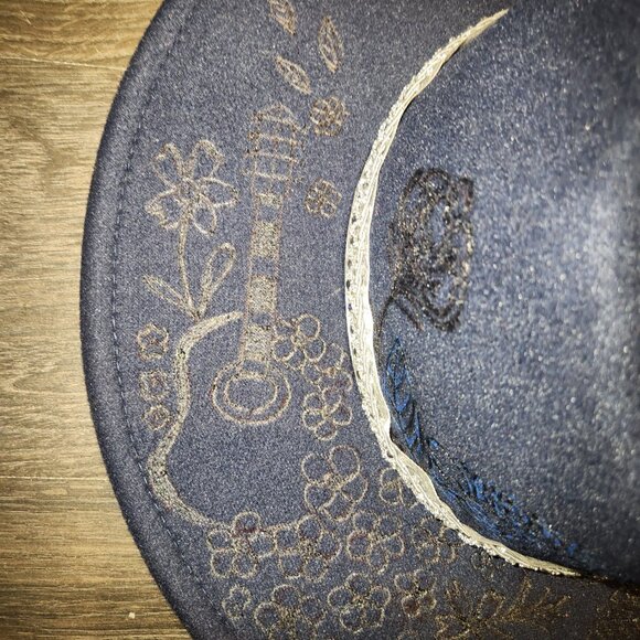Navy Faux Felt Burned hat - Picture 3 of 3
